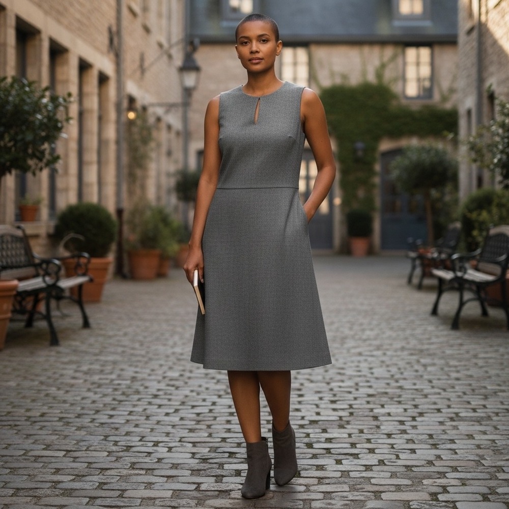 Theory Miyani Sheath Dress Gray Sleeveless Keyhole Neck Virgin Wool Blend Size 0